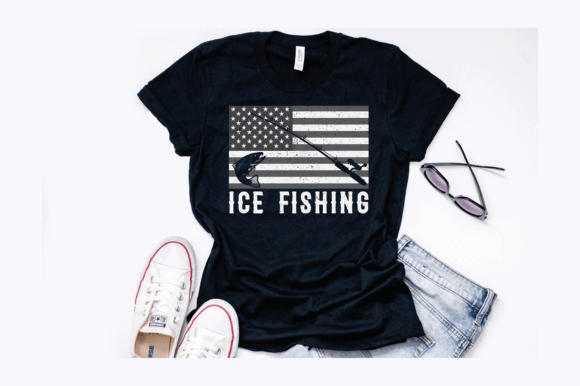 American Flag Ice Fishing Vintage Design: Nostalgic Asset